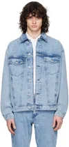 Hugo Boss Lapel Long-sleeved Denim Jacket In 445-turquoise/aqua