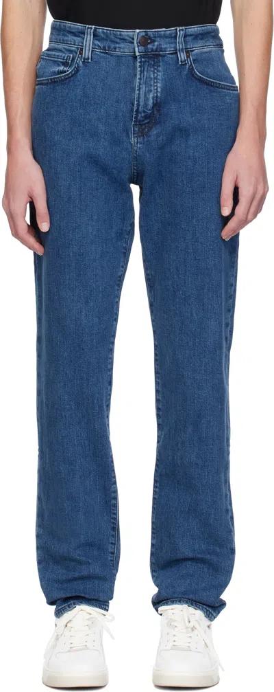 Hugo Boss Blue Faded Jeans In 421-medium Blue