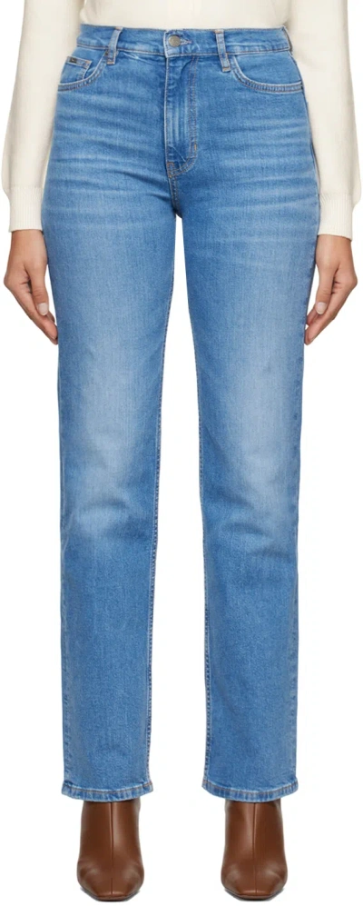 Hugo Boss Blue Faded Jeans In 430 Bright Blue