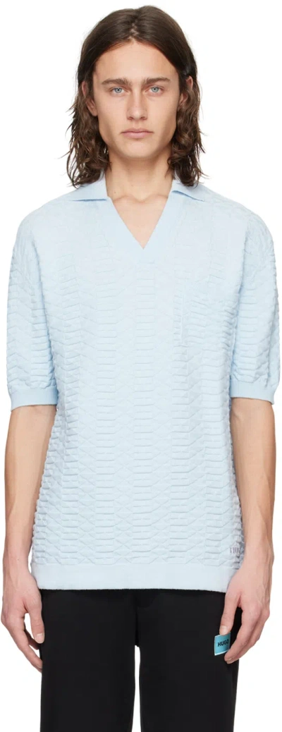 Hugo Boss Blue Jacquard Polo In 455-light/pastelblue