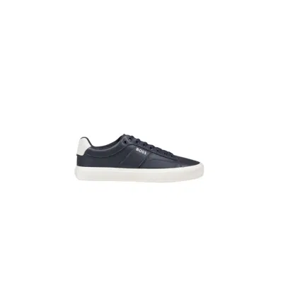 Hugo Boss Boss Aiden Logo Contrast Heel Leather Sneakers In Blue