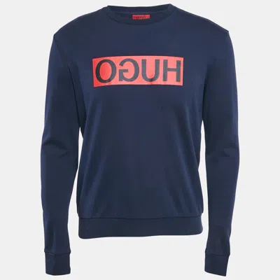 Hugo Boss Blue Logo Print Cotton Crewneck Sweatshirt