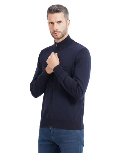 Hugo Boss Blue Logo Zip Up Cardigan