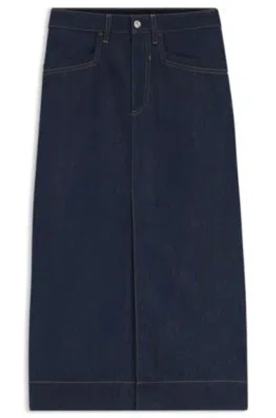 Hugo Boss Blue Midi Skirt In Rigid Denim