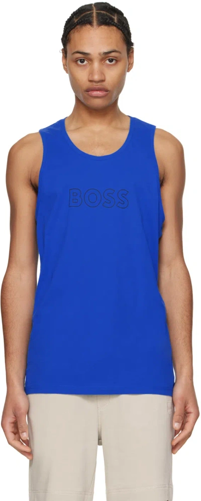 Hugo Boss Blue Outline Tank Top In 423-medium Blue