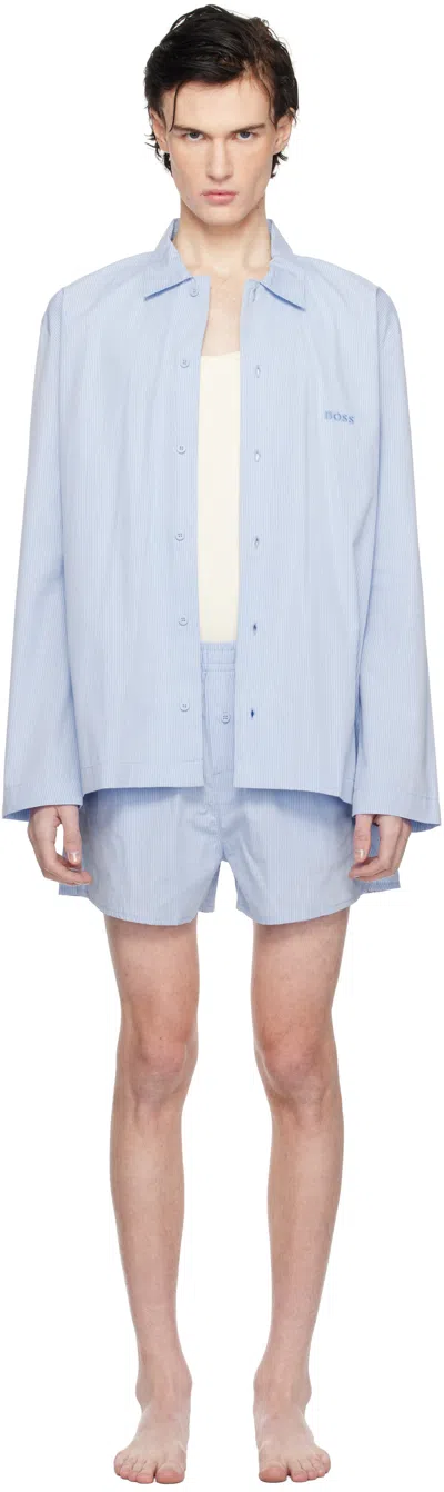 Hugo Boss Blue Pinstripe Pyjama Set In 471 Open Blue