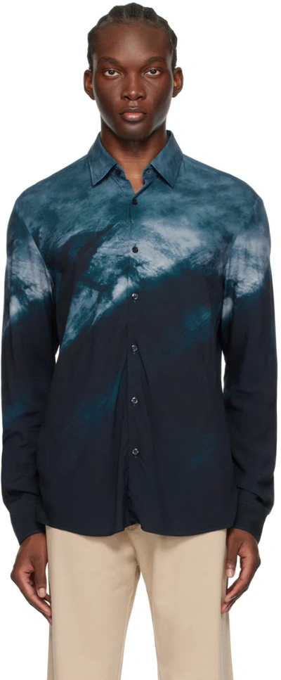 Hugo Boss Blue Printed Shirt In 427-medium Blue