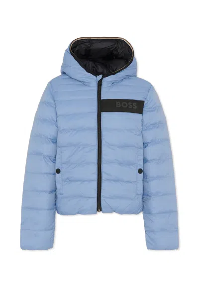 Hugo Boss Kids' Blue Reversible Down Jacket For Boy With Logo