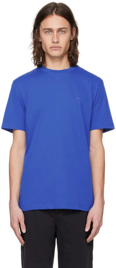 Hugo Boss Blue Rubber-print T-shirt In 423-medium Blue