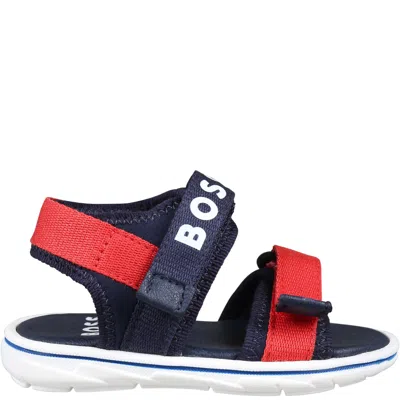 Hugo Boss Kids' Blue Sandals For Baby Boy With Logo In Black