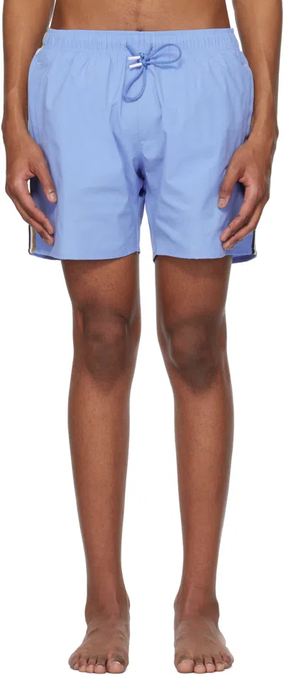 Hugo Boss Blue Signature Stripe Swim Shorts In 430-bright Blue