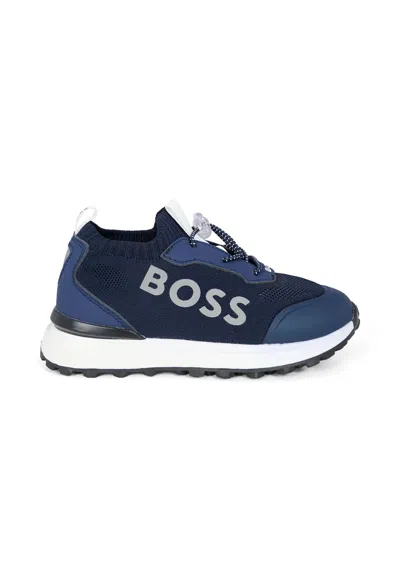 Hugo Boss Kids' Blue Sneakers For Boy With Logo