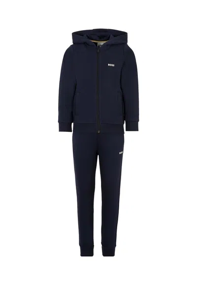 Hugo Boss Kids' Blue Suit For Boy With White Logo
