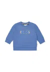 Hugo Boss Blue Sweatshirt For Baby Boy With Logo In Light Blue
