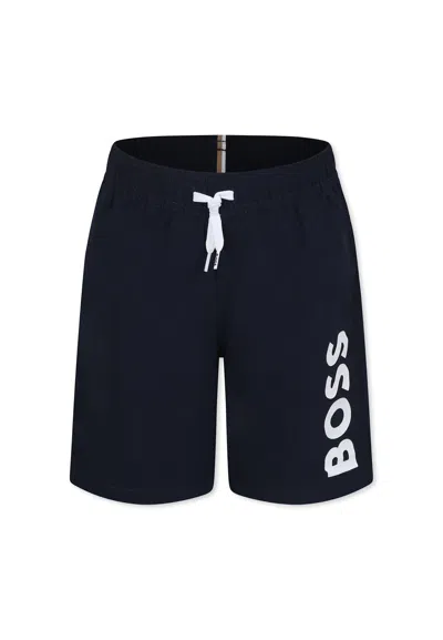 Hugo Boss Kids' Blue Swim Shorts For Boy With Logo