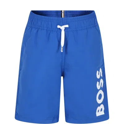 Hugo Boss Kids' Blue Swim Shorts For Boy With Logo