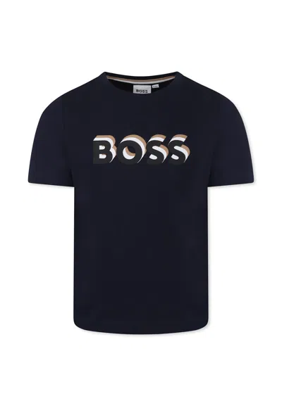 Hugo Boss Kids' Boss Boys Navy Blue Cotton T-shirt