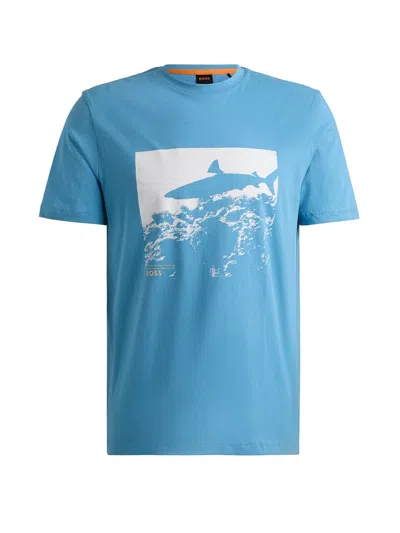 HUGO BOSS HUGO BOSS BLUE T-SHIRT WITH PRINT
