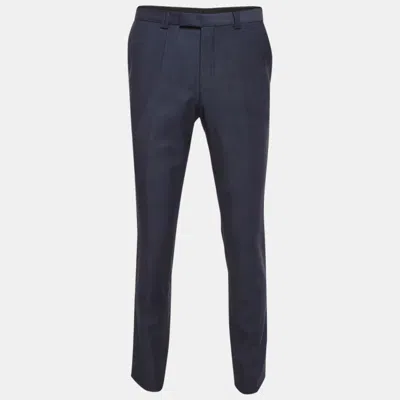 Pre-owned Hugo Boss Blue Textured Wool Regular Fit Pants L