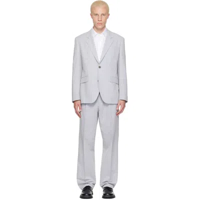 Hugo Boss Blue Two-piece Modern-fit Herringbone Twill Suit In Gray