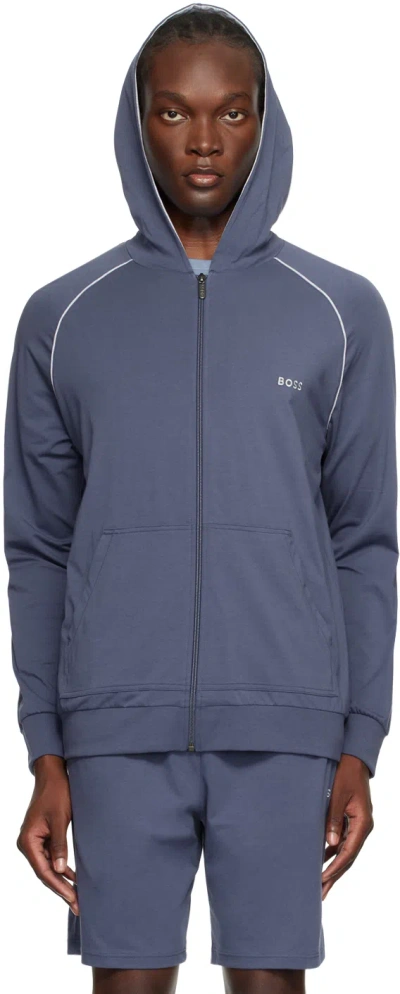 Hugo Boss Blue Zip Jacket In Navy 412