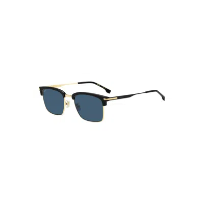 Hugo Boss Blue-lens Sunglasses With Black And Gold-tone Frames In Multi