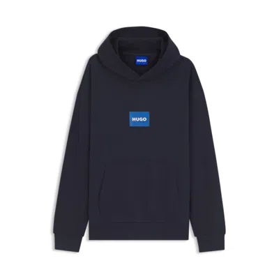 Hugo Boss Blue-logo Hoodie In Cotton Terry