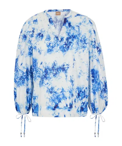 Hugo Boss Bluewhite Tiedye Print Blouse In White