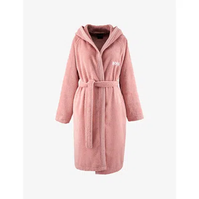 Hugo Boss Blush Edge Hooded Cotton Bathrobe In Pink