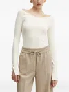 Hugo Boss Boat-neck Button-cuff Top In Blue