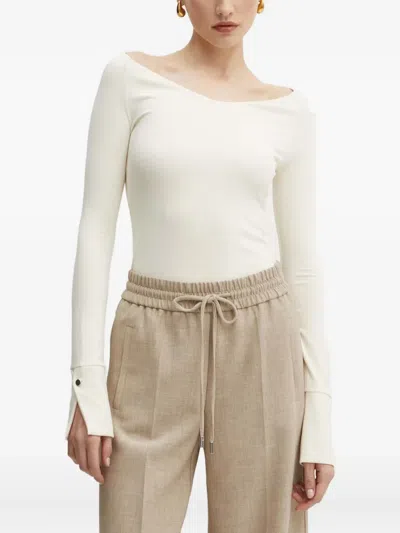 Hugo Boss Boat-neck Button-cuff Top In Blue