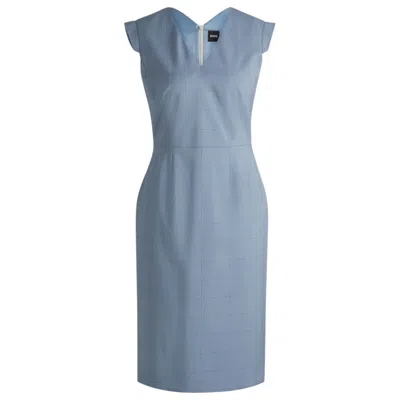 Hugo Boss Bodycon Business Dress In Checked Wool In Multi