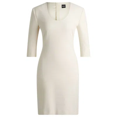 Hugo Boss Bodycon Dress In Ottoman Cotton In White