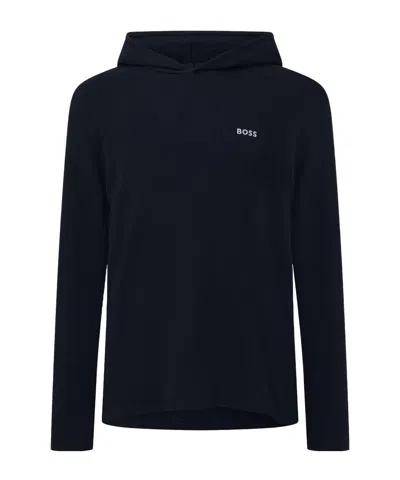 Hugo Boss Bodywear Waffle Loungewear Hoodie With Logo Detail In Blue