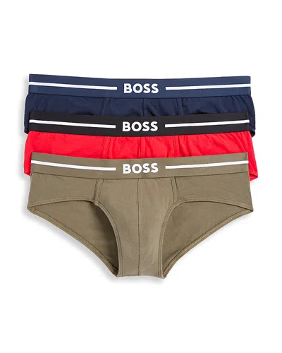 Hugo Boss Boss Assorted 3-pack Stretch Cotton Briefs In Olive/red/dark Blue