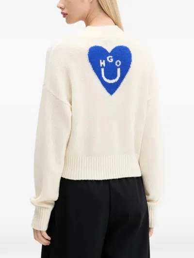 Hugo Boss Bold Happy Heart V-neck Sweater In Neutral