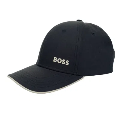 Hugo Boss Bold Logo Print Cap Cotton Twill Navy In Blue