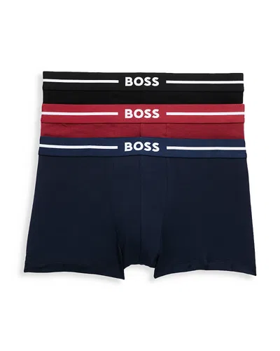 Hugo Boss Bold Trunks, Pack Of 3 In Black/ Navy/ Burgundy