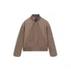 Hugo Boss Bomber Jacket In Mixed Fabrics In Brown