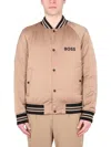 Hugo Boss Logo Bomber Jacket With Ribbed Collar And Cuffs In Brown