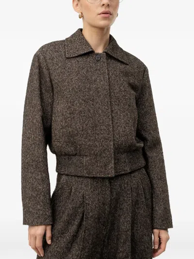 Hugo Boss Bomber-style Jacket In Herringbone Fabric In Braun