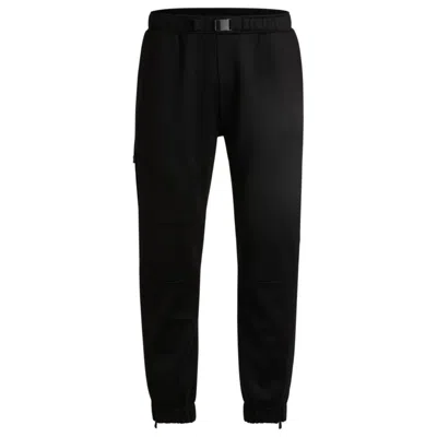 Hugo Boss Bonded-fleece Tracksuit Bottoms With Logo Detail In Black