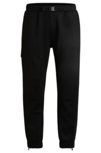 Hugo Boss Bonded-fleece Tracksuit Bottoms With Logo Detail In Black
