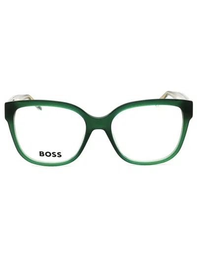 Hugo Boss Rectangle-frame Glasses In Green