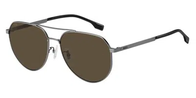 Hugo Boss Boss 1473/f/sk Asian Fit R80/sp Men's Sunglasses Silver Size 61 In Brown