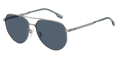 Hugo Boss Boss 1473/f/sk Asian Fit R81/ku Men's Sunglasses Silver Size 61 In Blue