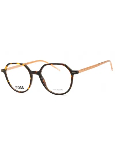 Hugo Boss Boss 1586 Plastic Round Unisex's Eyeglasses In 0hjv 00 - Havana Yellow / Clear Demo Lens