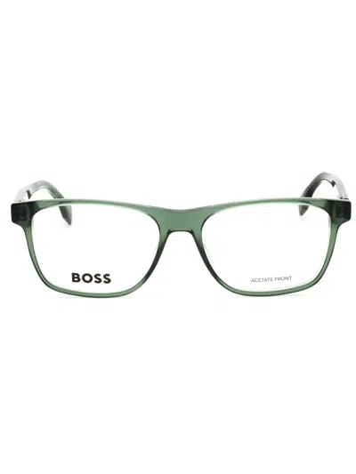 Hugo Boss Rectangle-frame Glasses In Green