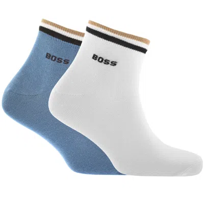 Hugo Boss Boss 2 Pack Ankle Socks Blue And White In Multi
