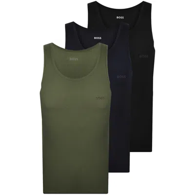 Hugo Boss Boss 3 Pack Classic Rib Vests In Blue